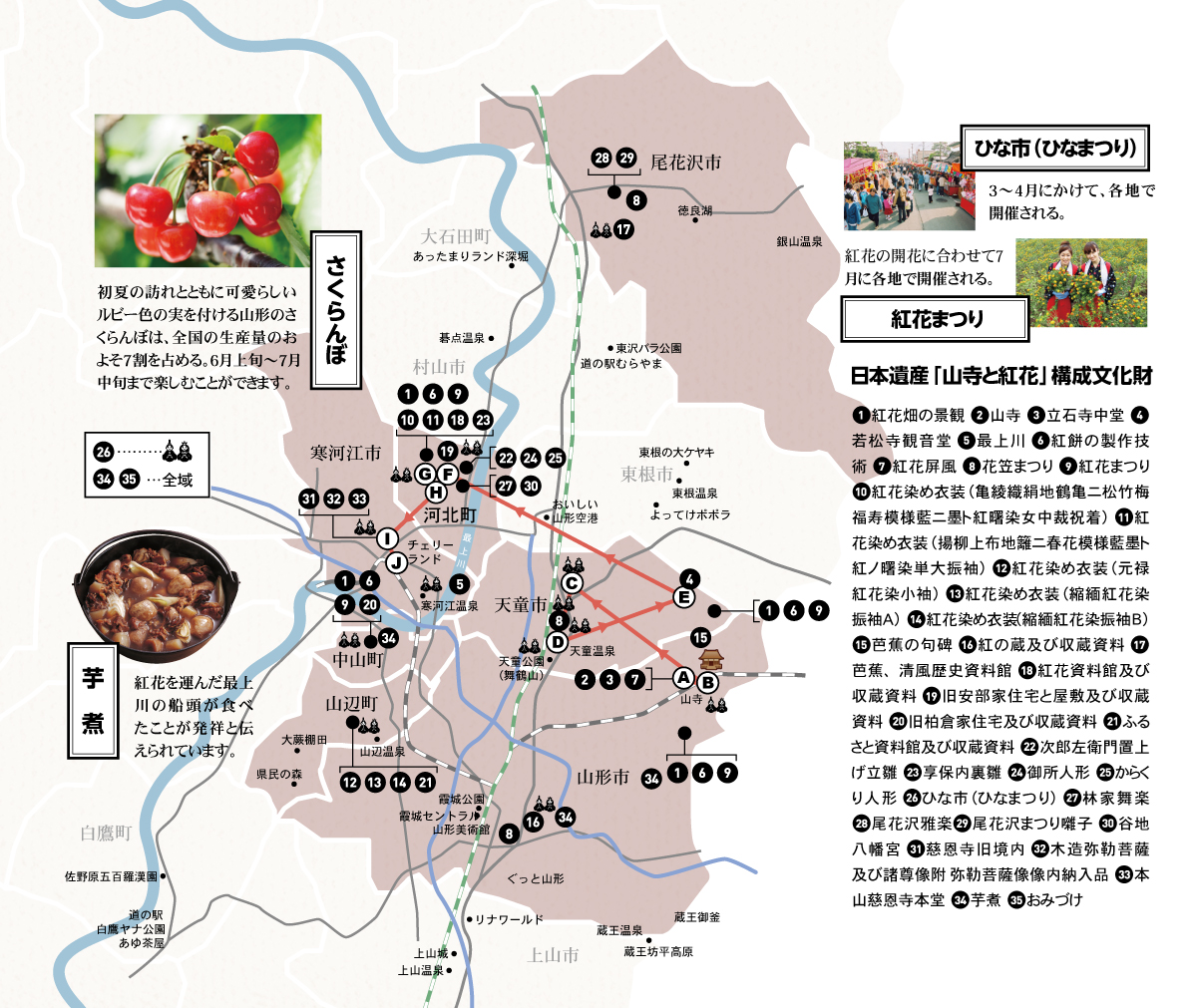 日本遺産と三寺参りコース　ルートマップ
